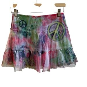 Justice 12 Tie-Dye Peace Sign Skirt lined reverse dye stretch punk rock roll